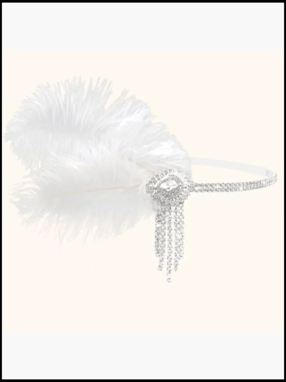 Vintage Flapper Headpiece Roaring 20s Gatsby Headband Feather Crystal Tassels - Picture 5 of 7